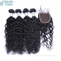 top quality remy hair natrual wave hair bundles and lace closure virgin brazilian human hair